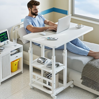 Rolling Overbed Table with Brake Wheels – Adjustable Height Bedside Nursing Dining Table for Elderly & Patients | Lockable Caster Wheels, Over-Bed Card Tray Design, 4 Colors, Practical Gift
