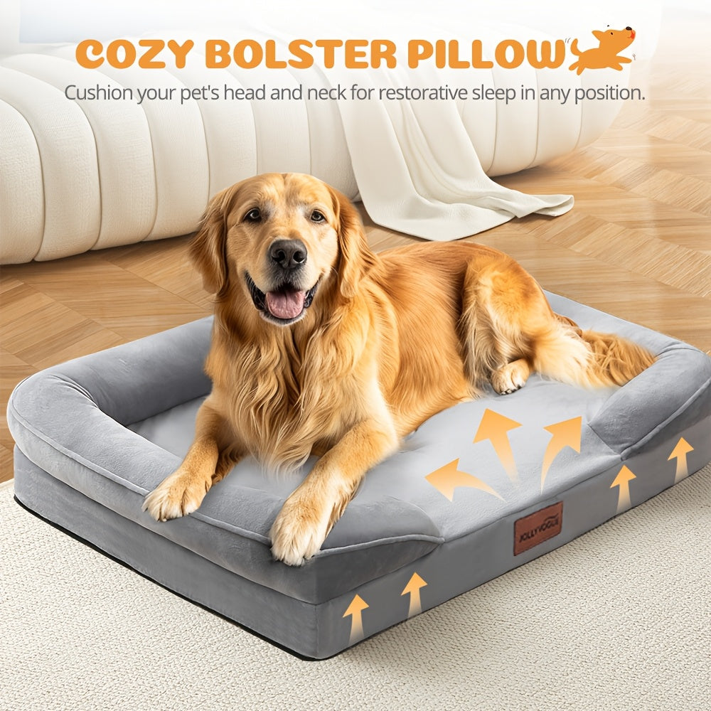 Orthopedic Dog Bed with Removable Washable Cover - High-Density Foam Dog Sofa Couch Bed, 4-Sided Bolster, Nonskid Bottom, Soft Flannel Lining, Available in M & XXL