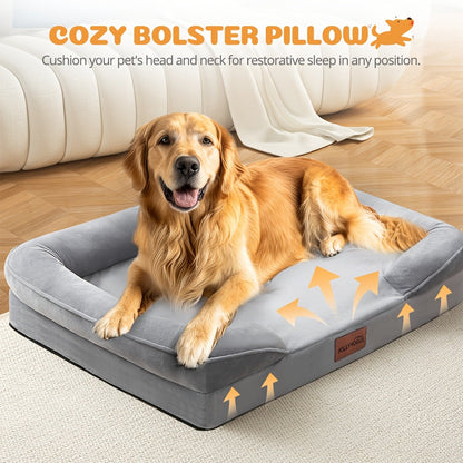 Orthopedic Dog Bed with Removable Washable Cover - High-Density Foam Dog Sofa Couch Bed, 4-Sided Bolster, Nonskid Bottom, Soft Flannel Lining, Available in M & XXL