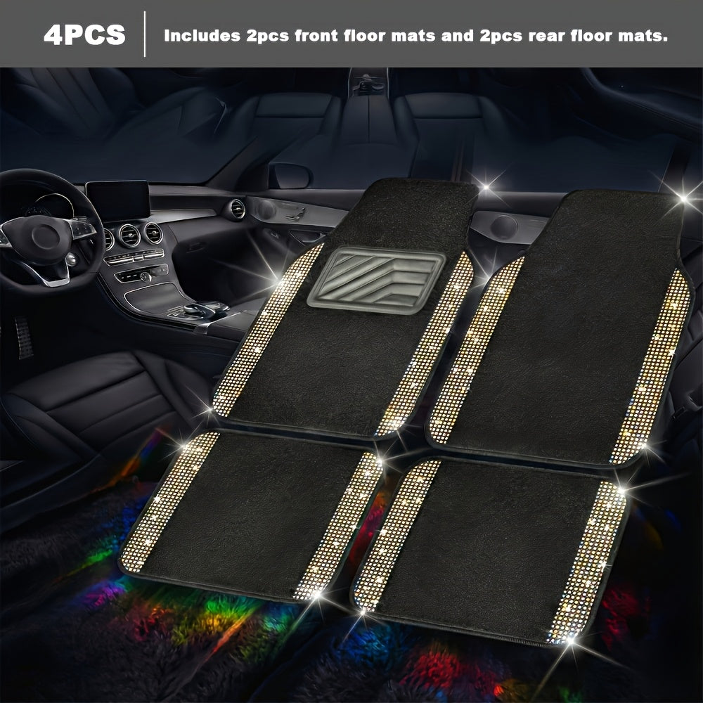 4/8pcs Set for Women Flash Crystal Car Floor Mats Sparkling Durable Waterproof Non-Slip Auto Foot Pads, Fashionable Car Interior Flooring And Carpeting, Easy-To-Clean Auto Interior for Cars, Universal Floor MATS, Christmas Present