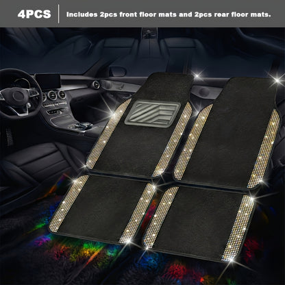 4/8pcs Set for Women Flash Crystal Car Floor Mats Sparkling Durable Waterproof Non-Slip Auto Foot Pads, Fashionable Car Interior Flooring And Carpeting, Easy-To-Clean Auto Interior for Cars, Universal Floor MATS, Christmas Present