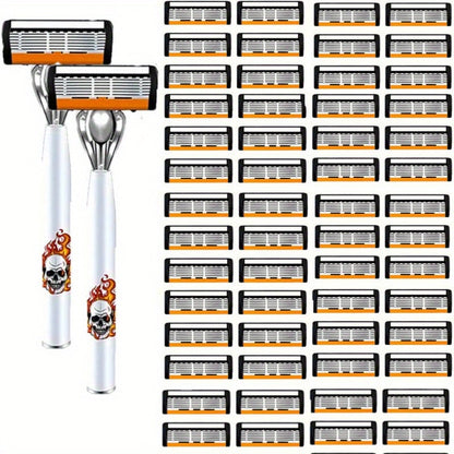 Men's Safety Razor with Replacement Blades - Anti-Slip Stainless Steel Handle Shaver for Beard & Sideburns, Classic Style Wet Shaving Razor, Multiple Blade Bundle Options