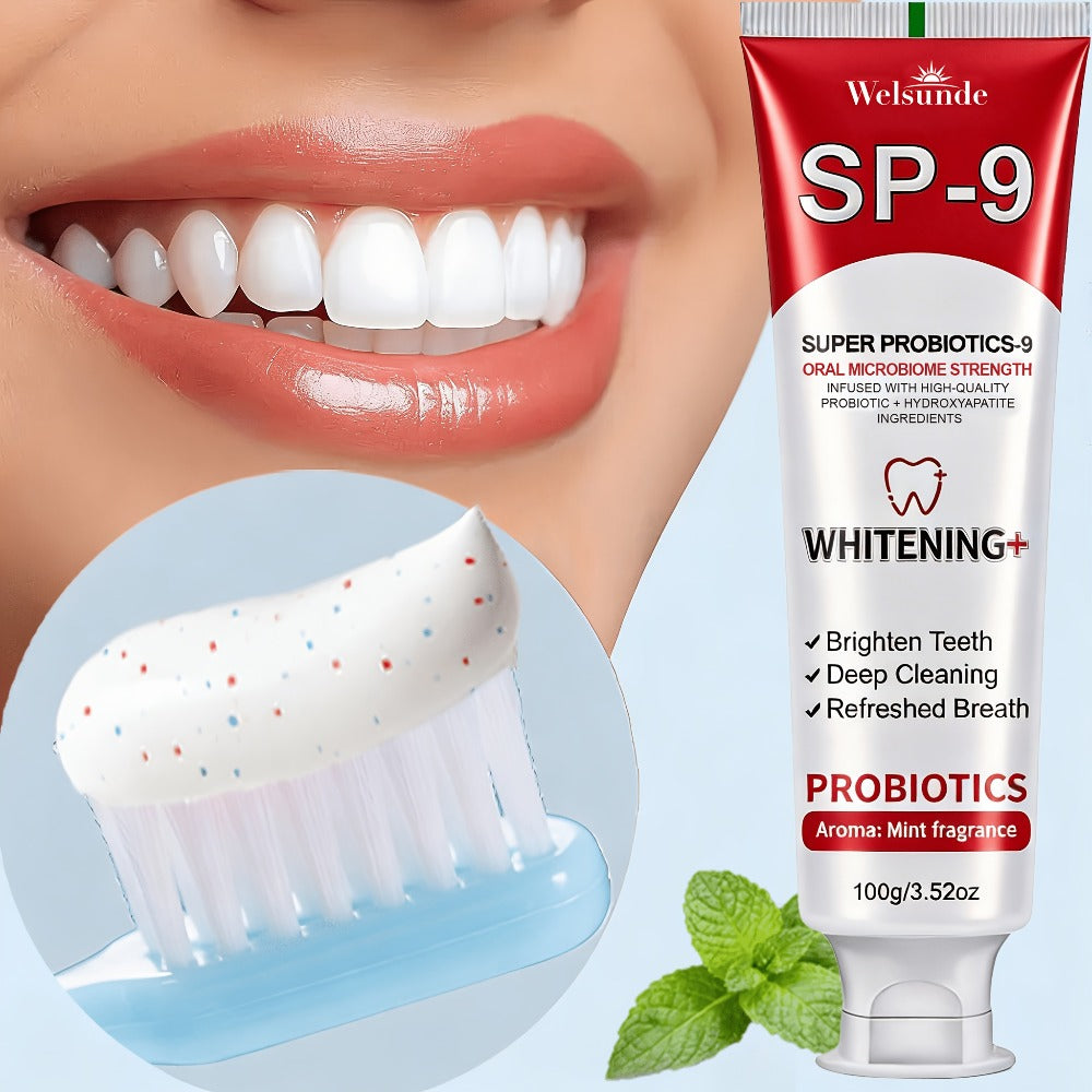 Probiotic Toothpaste with Hydroxyapatite – Super Probiotics-9 European Formula, Deep Cleaning & Gum Care, Mint Fresh Breath, Teeth Brightening Oral Care Gift for Women & Men, 100g