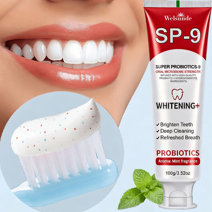 Probiotic Toothpaste with Hydroxyapatite – Super Probiotics-9 European Formula, Deep Cleaning & Gum Care, Mint Fresh Breath, Teeth Brightening Oral Care Gift for Women & Men, 100g