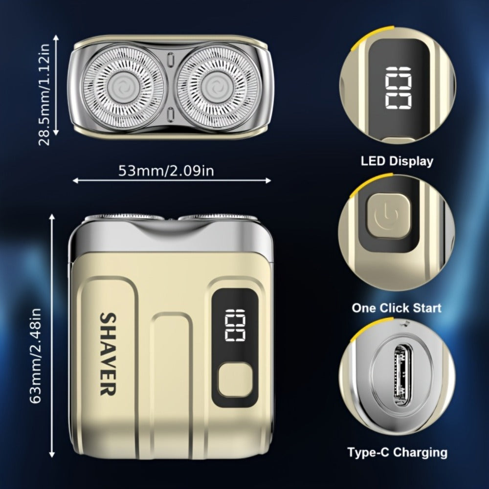 Mini Travel Shaver for Men Dual Floating Blade USB Rechargeable Compact Electric Razor with Digital Display Pocket Size Clean Shave Classic Black Gift for Him Holiday Christmas