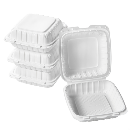 Disposable Food Containers Take Out Boxes with Lids - 7" 8" 9" Plastic Clamshell Meal Prep Containers BPA Free 1 & 3 Compartment Heavy Duty Reusable White