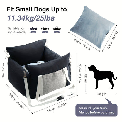 Dog Car Seat Carrier Booster with Safety Harness - Pet Travel Seat for Dogs & Cats, Handheld & Shoulder Strap, Fits Front & Back Seat, Multi-Scene Use for Cafe Park Outdoor