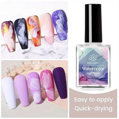 Blooming Gel Nail Polish White Watercolor Gradient Flower Effect — Semi-Permanent Soak-Off LED UV Nail Art Ink, Floral Marble Manicure Tool for Women Home Salon, Bridal Wedding Nails Gift