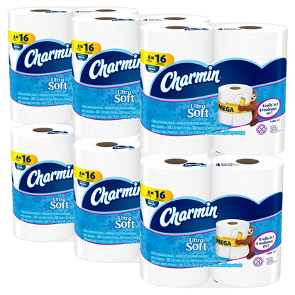 Charmin Ultra Soft Toilet Paper Mega Roll - 2-Ply 200 Sheets per Roll, Soft & Strong Bath Tissue, Available in Mega, Double, 16ct, 30ct, 328ct Bulk Pack Options for Home, Office & Commercial Use