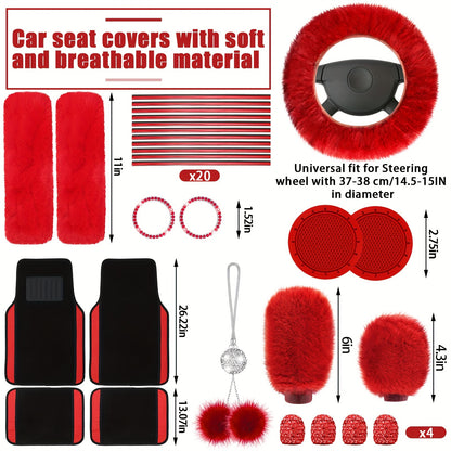 47 Car Seat Cover Full Set Car Seat Covers for Car Front Rear Seat Cover Fluffy Steering Wheel Cover Seat Belt Automotive Floor Mats Car Air Conditioner Decoration Strip Car Accessories Women