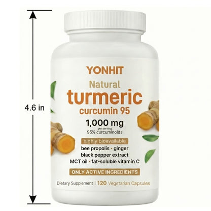 Turmeric Curcumin 95% Curcuminoids with Black Pepper & MCT Oil – Maximum Absorption, Zero Fillers, Anti-Inflammatory Joint & Immune Support for Women & Men, 120 Plant-Based Capsules