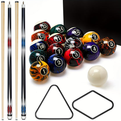 Pool Balls Billiard Set 20 Piece Complete Kit with 16 Fancy Billiard Balls 2 Diamond Pool Cue Sticks and 2 Ball Racks Full Billiard Table Accessories for Adults Men Home Office Bar Entertainment