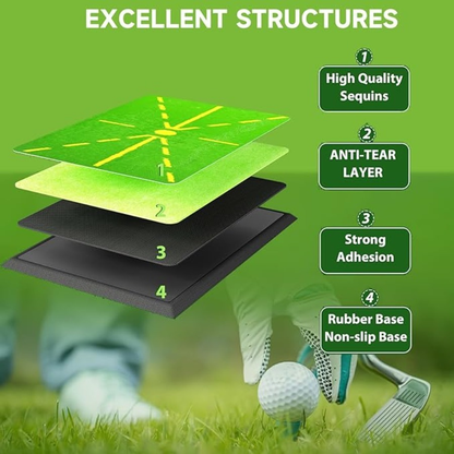Golf Swing Training Mat with Ball Impact Path Feedback – Anti-Slip PP Base, Color-Change Swing Indicator, SBR Shock Absorption for Indoor & Outdoor Practice