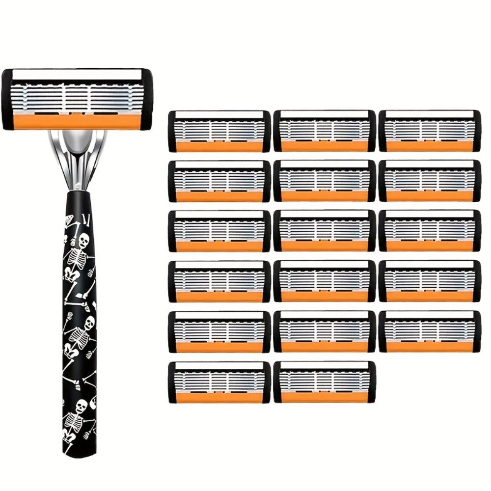Safety Razor for Men 7-Layer Progressive Blades — Non-Slip Stainless Steel Handle Classic Double Edge Razor for Beard & Mustache Grooming, 1 or 2 Handle + 15–36 Blade Pack Options