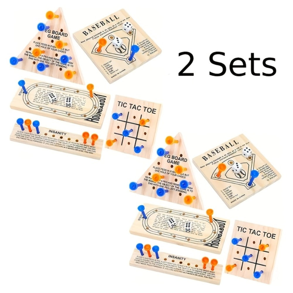 Wooden Board Game Set 5-in-1 – Luban Lock Puzzle Brain Games with Peg Board, Dice & Plastic Pieces, Classic Family Strategy Games Kit for Kids Adults, Educational STEM Toy Gift