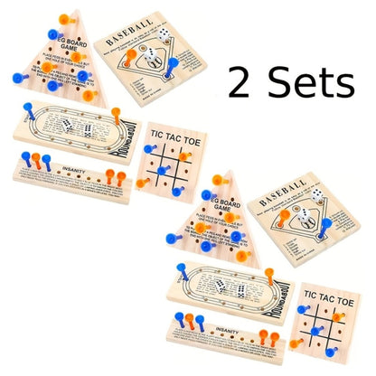 Wooden Board Game Set 5-in-1 – Luban Lock Puzzle Brain Games with Peg Board, Dice & Plastic Pieces, Classic Family Strategy Games Kit for Kids Adults, Educational STEM Toy Gift