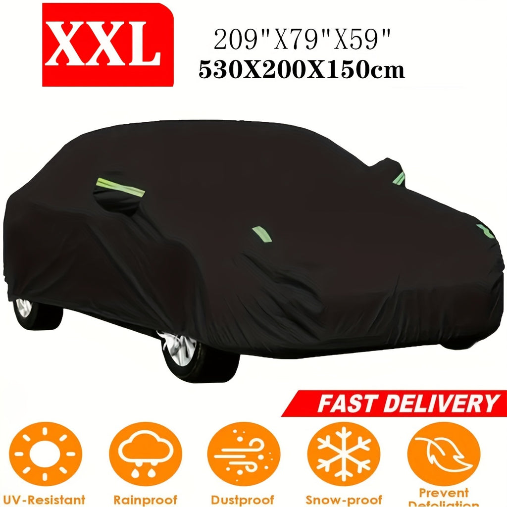 190T High Quality Durable Anti-Scratch 6-Layer Full Car Cover, Car Universal, The Season Car Cover Waterproof Indoor Outdoor Snow And Dust Protection UV All-Weather Protection with Reflective Strip, XL XXL Black