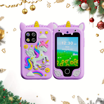 Kids Toy Phone with 25 Games Touchscreen HD Dual Camera & 8GB SD Card – Dinosaur Children's Cell Phone for Boys & Girls Ages 3-10 Travel Toy Birthday Christmas Easter Gift Pink Purple