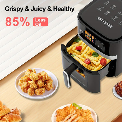6 Quart Air Fryer with 8 Preset Functions – 6-in-1 Large Capacity Air Fryer Oven with Smart Cook Program, Stainless Steel Rack, Viewing Window & Interior Light