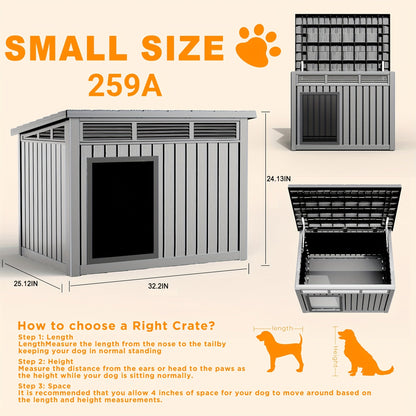 Outdoor Dog House Resin Kennel – All-Weather Slant Roof Dog Villa with Gas-Lift Ventilated Canopy, UV & Stormproof, Removable Top, Indoor Outdoor Shelter for Large Dogs & Multi-Pet Households