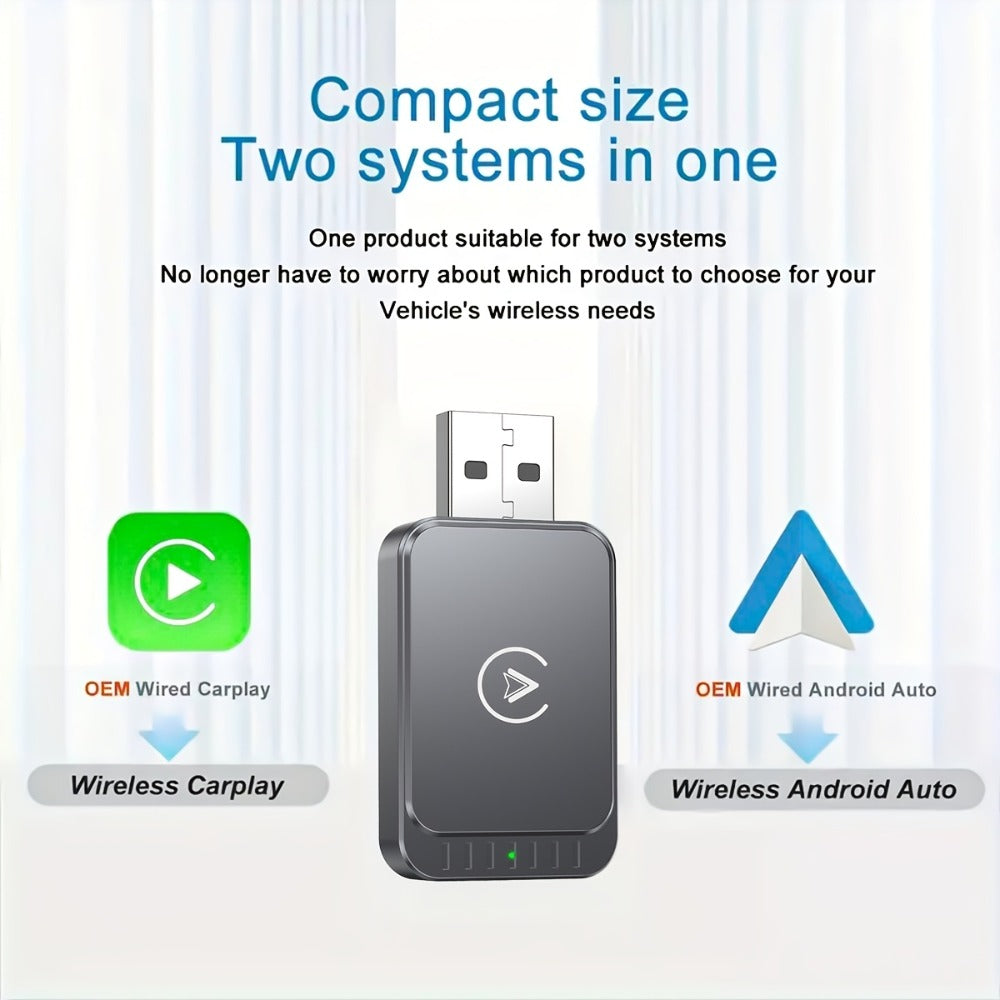 Wireless CarPlay & Android Auto Adapter – 2-in-1 Wired to Wireless AI Box, 2.4G/5GHz Dual Band, Compatible with 99% OEM Car Systems, iPhone iOS 10+ & Android 11+