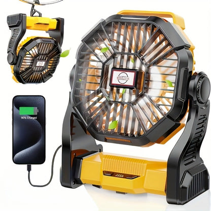 Camping Fan with LED Lantern, 3-in-1 Battery Powered Portable Fan Light for Tent Outdoor, Rechargeable Electric Fan with Timer 360° Rotation, for Camping Hiking Barbecue Travel Emergency
