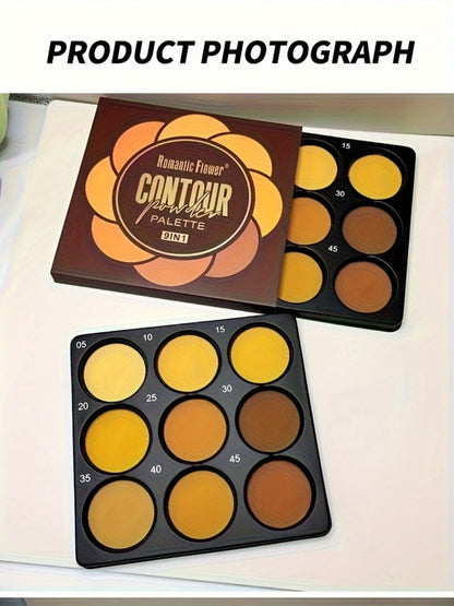 9 Color Contour Palette Matte Waterproof Full Coverage Concealer Eyeshadow Foundation Primer Oil Control 3D Face Sculpting Natural Makeup Kit for Women All Skin Types