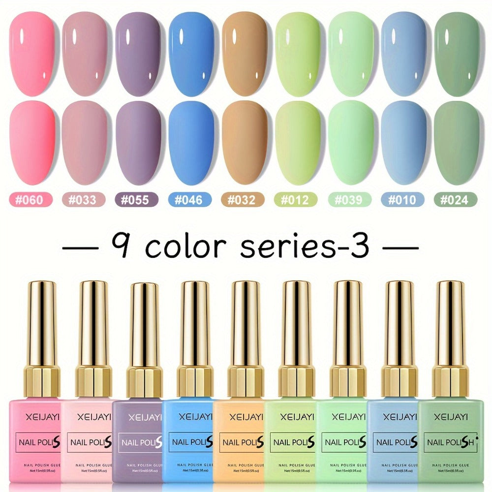 Fall Winter Gel Nail Polish Set 9 Colors XEIJAYI Alcohol-Free LED Glossy - Long Lasting Salon Quality Multicolor Round Bottle Autumn Seasonal DIY Manicure Kit Holiday Nail Art Gift for Women