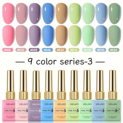 Fall Winter Gel Nail Polish Set 9 Colors XEIJAYI Alcohol-Free LED Glossy - Long Lasting Salon Quality Multicolor Round Bottle Autumn Seasonal DIY Manicure Kit Holiday Nail Art Gift for Women