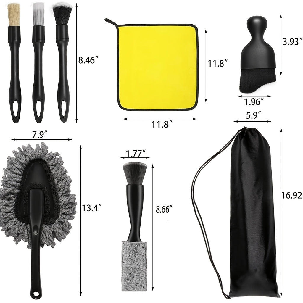 FCLUSLL 9pcs Car Detailing Kit Car Detailing Brush, Car Dusting Brush, Microfiber Cleaning Cloth Essential Tools for Car Interior Maintenance