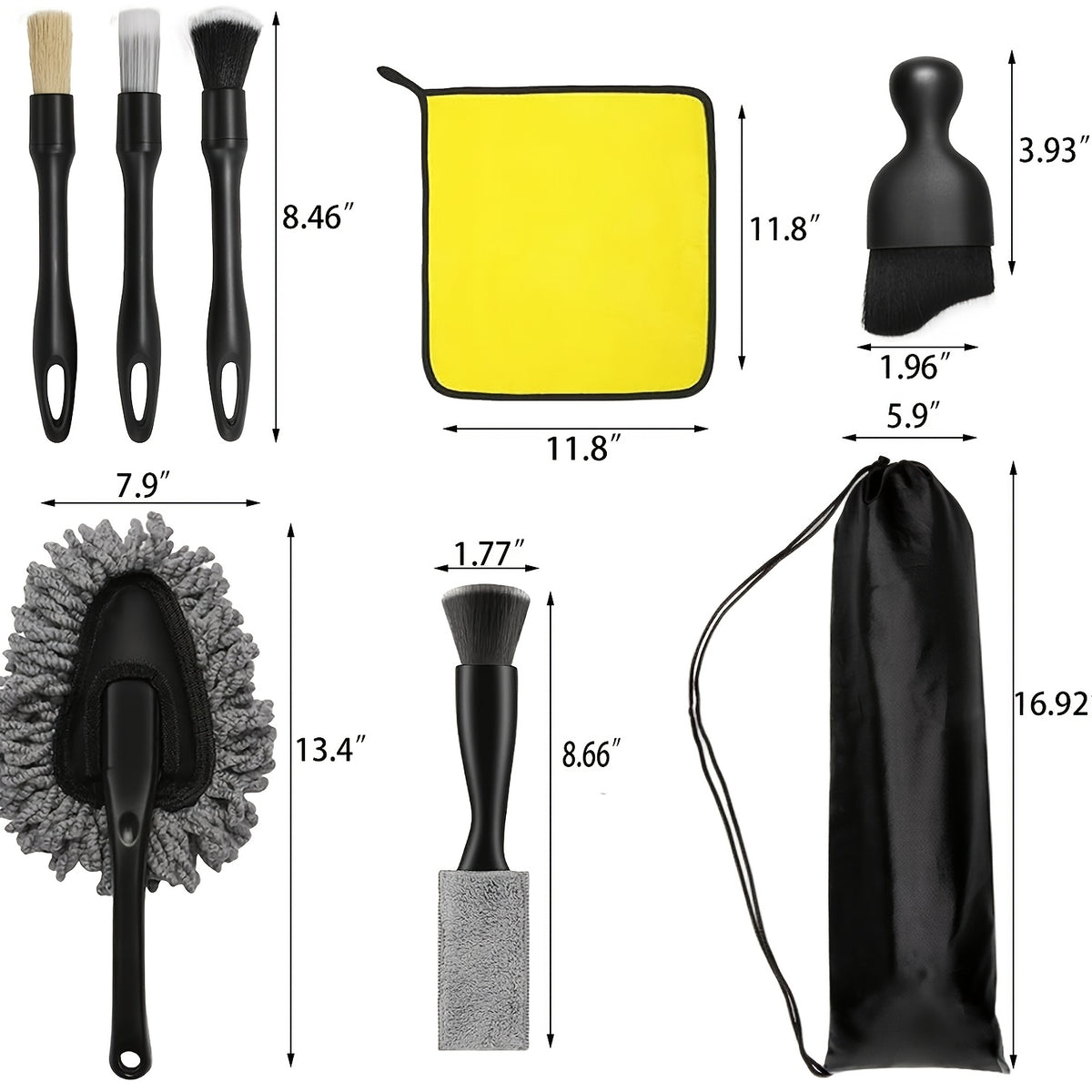 FCLUSLL 9pcs Car Detailing Kit Car Detailing Brush, Car Dusting Brush, Microfiber Cleaning Cloth Essential Tools for Car Interior Maintenance