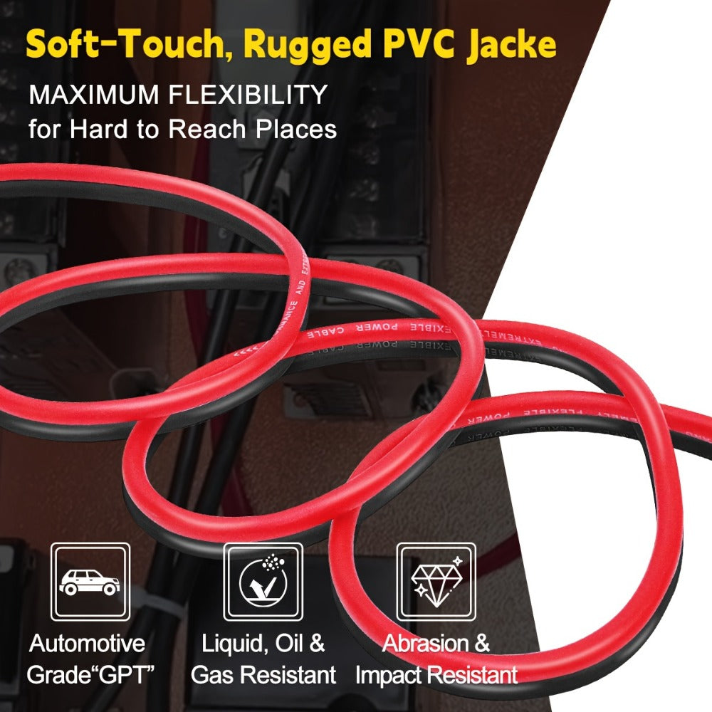 8 Gauge Car Audio Wire 50ft CCA – 25ft Red Power + 25ft Black Ground Cable, Flexible PVC Jacket, Anti-Oxidation, for Amplifier Speaker Battery Automotive Marine Wiring
