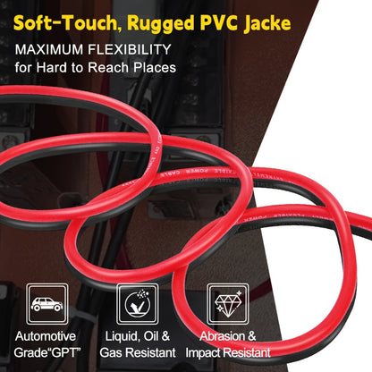 8 Gauge Car Audio Wire 50ft CCA – 25ft Red Power + 25ft Black Ground Cable, Flexible PVC Jacket, Anti-Oxidation, for Amplifier Speaker Battery Automotive Marine Wiring