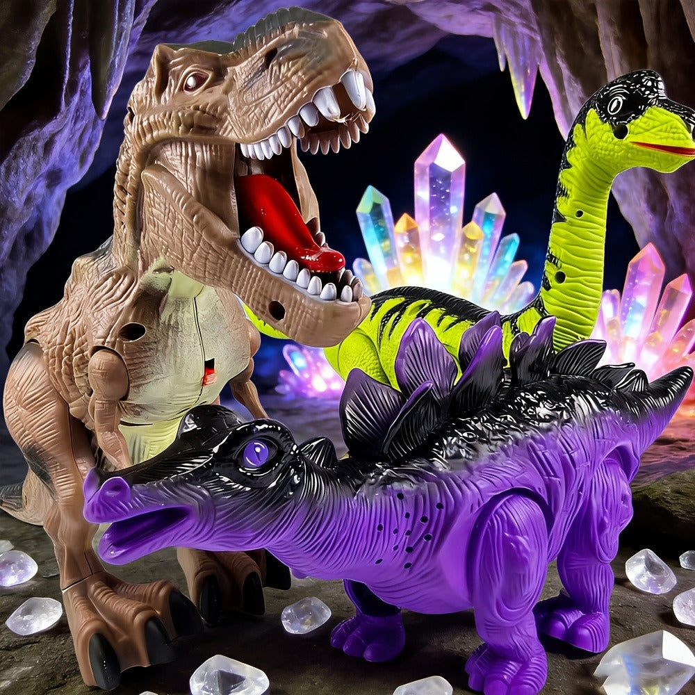 Interactive Dinosaur Toy Set 3-Pack with Sound Light & Walking – Electric Brachiosaurus Stegosaurus T-Rex Dino Toys for Boys Girls Ages 3-7, Birthday Christmas Gift