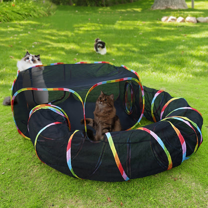 Outdoor Cat Enclosure with Tunnel - Rainbow Cat Playpen Tent with Circle Cat Tunnel for Cats Kittens & Small Animals, Portable Foldable Cat Outdoor Playground for Backyard Patio Garden