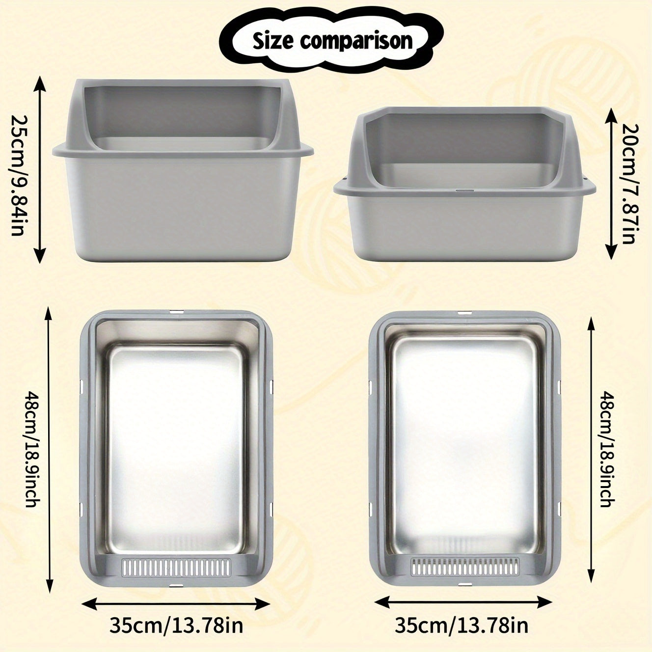 Stainless Steel Cat Litter Box with High Sides & Lid - Metal Litter Pan Anti-Leak Non-Stick Easy Clean Indoor Cat Toilet with Scoop, M & L Sizes
