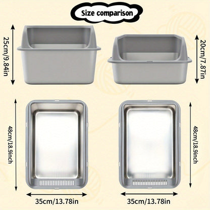 Stainless Steel Cat Litter Box with High Sides & Lid - Metal Litter Pan Anti-Leak Non-Stick Easy Clean Indoor Cat Toilet with Scoop, M & L Sizes