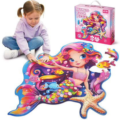 Large Floor Puzzle for Kids Ages 3+ – Chunky Jigsaw Mermaid & Farm Animals, Preschool Educational Toy for Boys & Girls 3 4 5 6 Years Old, Christmas Birthday Easter Gift