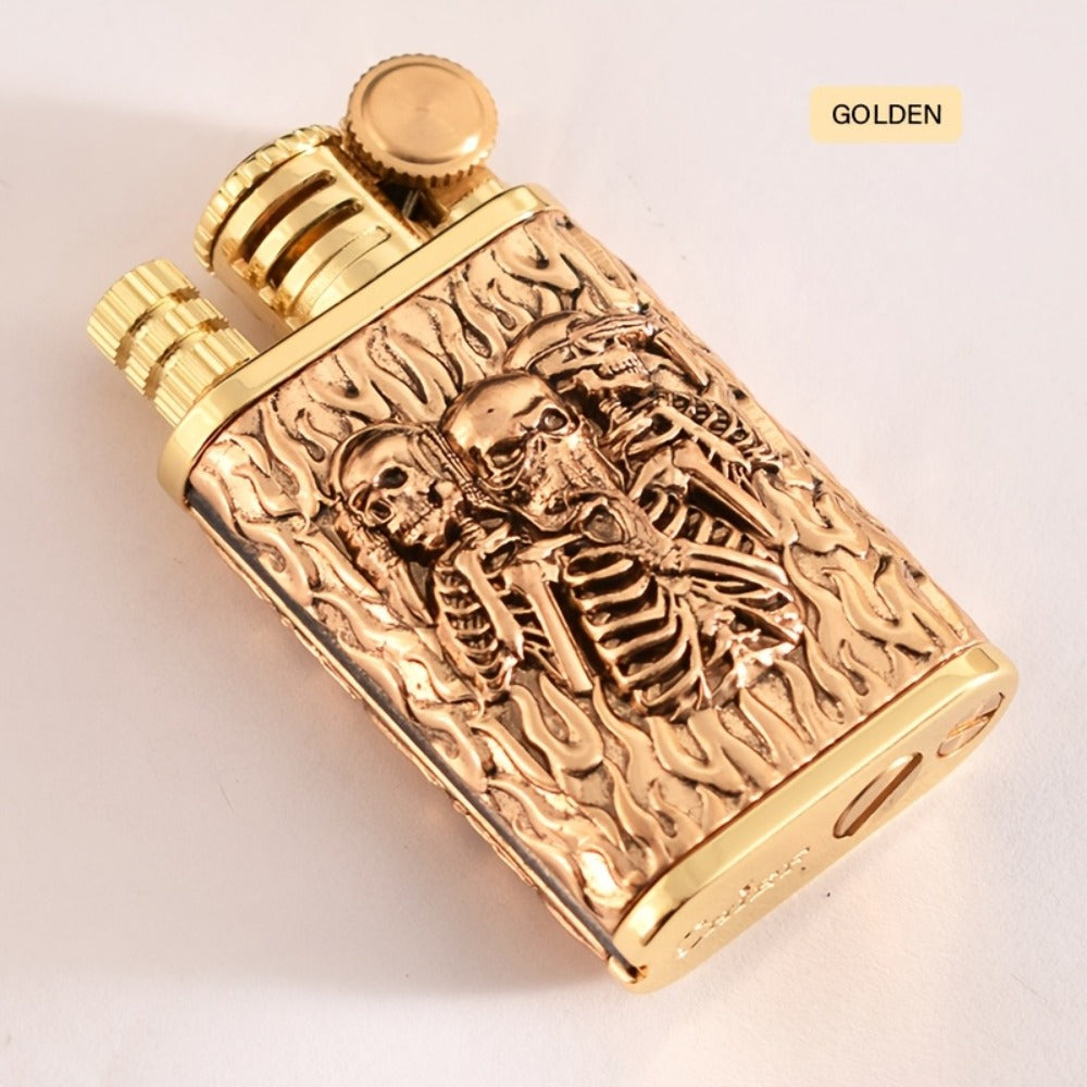 Kerosene Lighter 2-in-1 Permanent Match Flint Wheel Refillable – Golden Windproof Pocket Lighter with Built-In Match Strike, Unique Gift for Men, Father’s Day & Outdoor Use