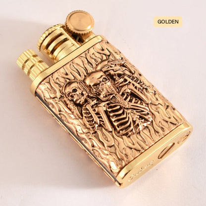Kerosene Lighter 2-in-1 Permanent Match Flint Wheel Refillable – Golden Windproof Pocket Lighter with Built-In Match Strike, Unique Gift for Men, Father’s Day & Outdoor Use