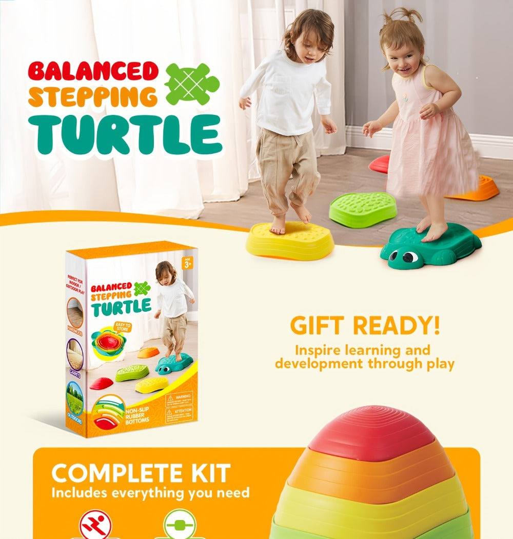 Kids Turtle Balance Stepping Stones 5pcs – Obstacle Course Coordination Game Toy, Up to 265 lbs, Non-Slip PP Material, Indoor & Outdoor Play for Boys & Girls Ages 3+ | Birthday Christmas Gift