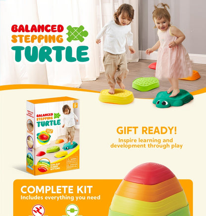 Kids Turtle Balance Stepping Stones 5pcs – Obstacle Course Coordination Game Toy, Up to 265 lbs, Non-Slip PP Material, Indoor & Outdoor Play for Boys & Girls Ages 3+ | Birthday Christmas Gift