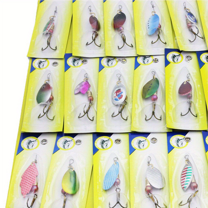 Fishing Lures Kit 30pcs Metal Spinnerbait Set for Trout Pike Salmon Bass - Assorted Colorful Hard Baits with Sturdy Hooks for Freshwater & Saltwater - Outdoor Fishing Tackle Accessories, 38x34mm Each
