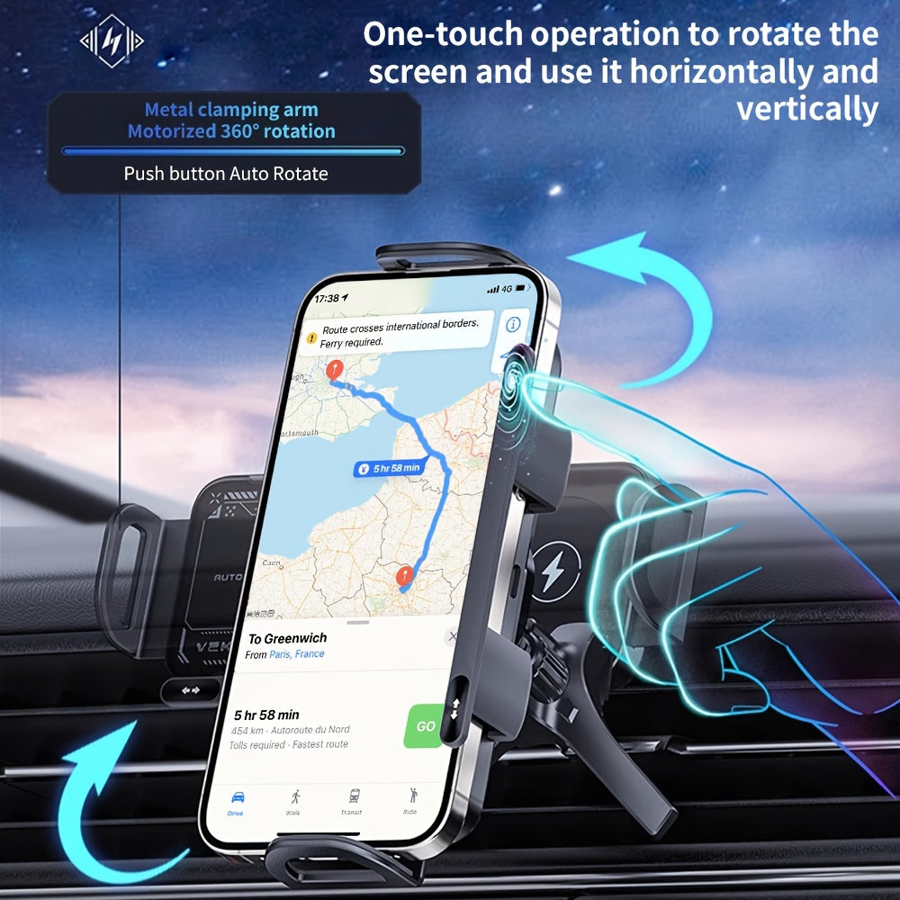 Car Mount with Wireless Fast Charging for iPhone 8/X/11/12/13/14/15 Series, for SamSung Note20/10/9/8 Series, S10/9/8 Series, for Fold 5, Fold 6, W23/W24 - Supports Folding Screens, Wireless Charging Output up to 15W (MAX)
