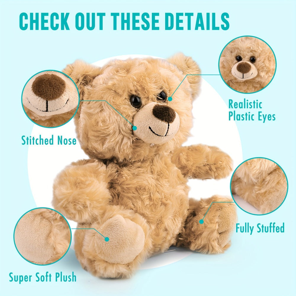 Mini Teddy Bear Bulk Pack 5pcs 8 Inch Soft Shaggy Plush Bears — Baby Shower Party Favors, Valentine's Day, Birthday & Christmas Gifts for Kids Girls Girlfriend