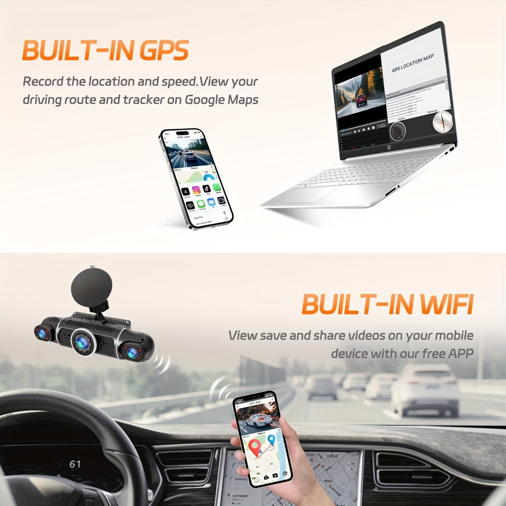 Dash Cameras for Vehicles Wifi with GPS Night Vision Car Black Box 4 Cameras with 1080P Resolution 170° Ultra-Wide Angle Super Clear Night Vision with 8IR Light Parking Monitoring Loop Recording And G-Sensor Dash Cameras for Truck