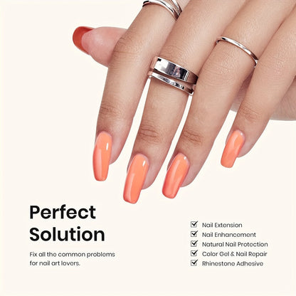 Builder Gel Nail Kit 5-in-1 Clear Nail Extension Gel Set — Primer Brush Repair Gel Nail Strengthening Overlay Kit 0.51oz, Beginner DIY Home Salon for Natural Nails Women Nail Art Starter