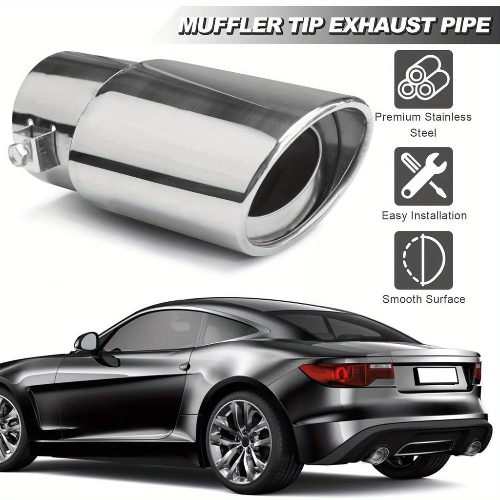 1PC Car Exhaust Tip, Universal Car Exhaust Pipe Modification Tail Throat Tail Pipe For Most Models With Exhaust Pipe Diameter Within 1.5-2.1inch, Steel Exhaust Tips Chrome-Plated Finish Tailpipe (silvery #Straight)