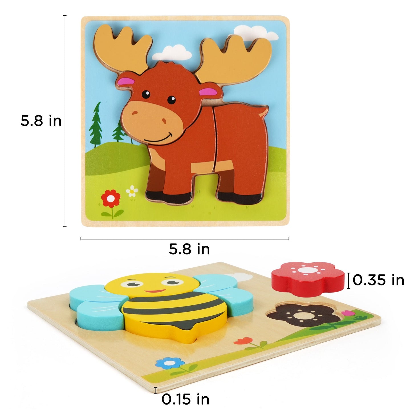 Wooden Animal Puzzles for Toddlers 8-Pack – Colors & Shapes Cognition Learning Toy for Kids Ages 1 2 3, Montessori Educational Preschool Gift, Baby Infant Thinking Training Toy, Christmas Birthday Baby Shower