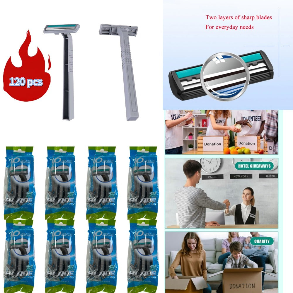 Disposable Razors Bulk 120 Pack Double Blade Stainless Steel — Fresh Smooth Close Shave for Men & Women, Face Legs Underarms Body Hair Removal, Hygienic Single-Use Value Set for Home Salon Gym Hotel Travel